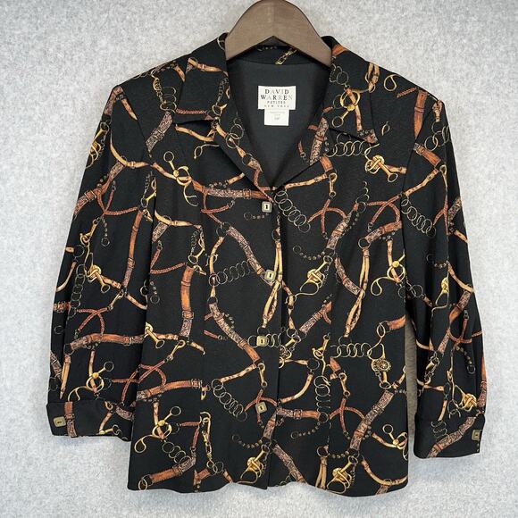 David Warren Jackets & Blazers - David Warren Petites Womens Blazer Size 10P Black 3/4 Sleeve Button Up Collared